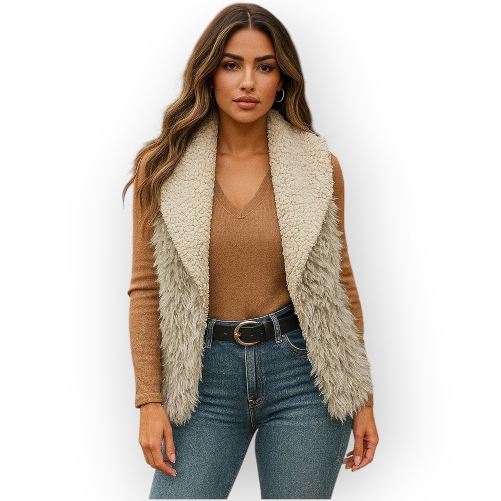 Faux Fur Sherpa Collared Open Front Vest